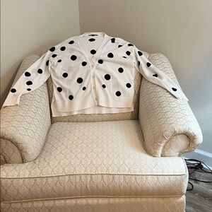 Ann Taylor Cream V-Neck Polka Dot Cardigan with Black Spots